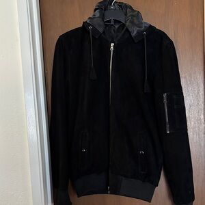 Black Hooded Genuine Soft Suede Men’s xSmall / Unisex Women’s Medium